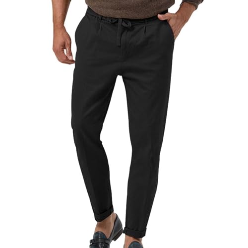 SOOUICKER Chino Hose Herren Sommer Leicht Leichte Sommerhose Elegant Anzughose mit Gummizug Stoffhose Tapered Jogginghose Anzug Vintage Freizeithose Ohne Bündchen von SOOUICKER