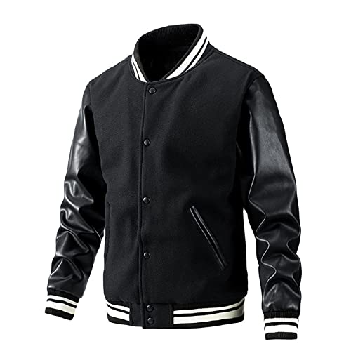 SOOUICKER College Jacke Herren Lederärmel Kunstleder Bomberjacke Herren College Jacke Herren Warm Zweifarbig Bomberjacke Herren Winter College Jacke Herren Football College Jacke Herren Oldschool von SOOUICKER