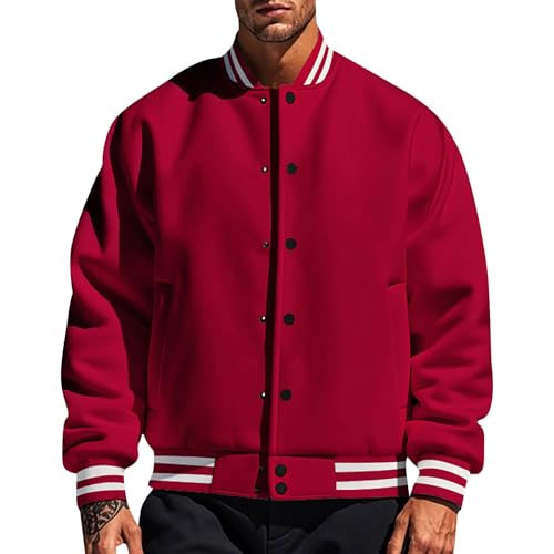 SOOUICKER College Jacke Herren Oldschool Sweatjacke Herren Ohne Kapuze Bomberjacke Herren Vintage College Jacke Herren Oversize Baseball Jacke Übergangsjacke Herren Sportlich von SOOUICKER