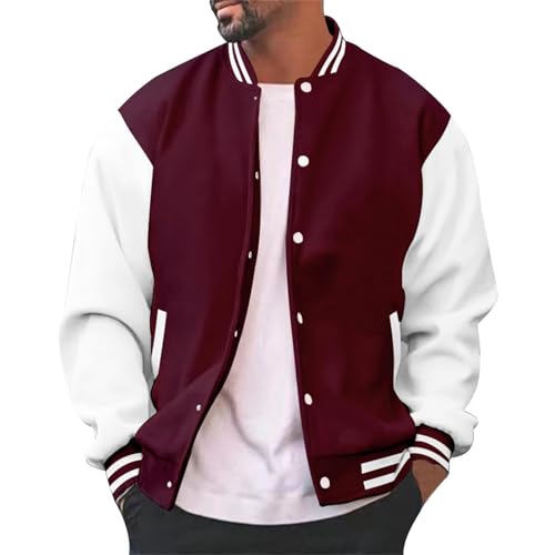SOOUICKER College Jacke Herren Oldschool Sweatjacke Ohne Kapuze Vintage Bomberjacke Football Stoff Übergangsjacke Sportlich Elegant Basketball Jacke Outdoor Hemdjacke Knopfleiste von SOOUICKER