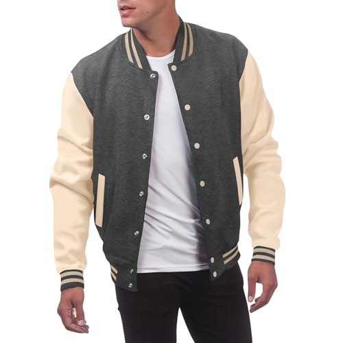 SOOUICKER College Jacke Herren Oversize Oldschool College Bomberjacke Vintage Sweatjacke Ohne Kapuze Zweifarbig Übergangsjacke Sportlich Bomberjacke Football Elegant von SOOUICKER