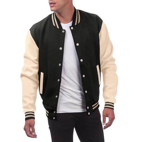 SOOUICKER College Jacke Herren Oversize Oldschool College Bomberjacke Vintage Sweatjacke Ohne Kapuze Zweifarbig Übergangsjacke Sportlich Bomberjacke Football Elegant von SOOUICKER
