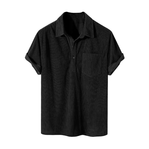 SOOUICKER Cordhemd Herren Kurzarm Hemd Herren Regular Fit Hemd Herren mit Brusttasche Freizeithemden für Herren Kurzarm Freizeithemden für Herren Kurzarm von SOOUICKER