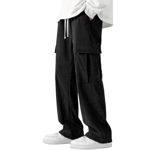 SOOUICKER Cordhose Herren Baggy Cargohose Herren Cord Cordhose Herren Cargo Weit Trainingshose Herren Ohne Bündchen Cargohose Herren Dicker Stoff Sporthose Herren Lang Weites Bein von SOOUICKER