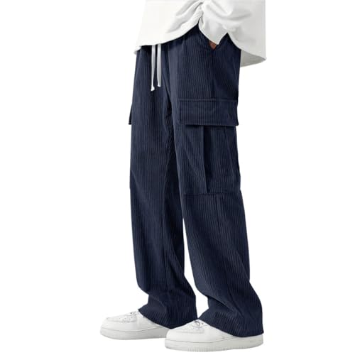SOOUICKER Cordhose Herren Baggy Cargohose Herren Cord Cordhose Herren Cargo Weit Trainingshose Herren Ohne Bündchen Cargohose Herren Dicker Stoff Sporthose Herren Lang Weites Bein von SOOUICKER