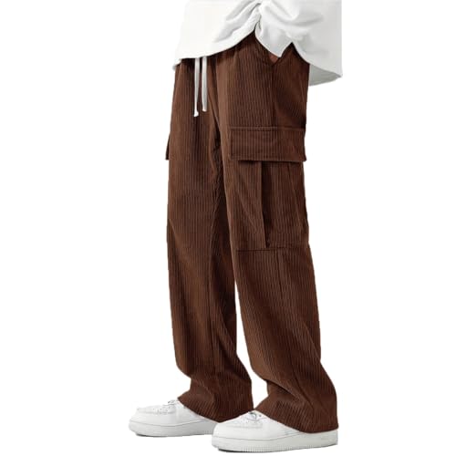 SOOUICKER Cordhose Herren Baggy Cargohose Herren Cord Cordhose Herren Cargo Weit Trainingshose Herren Ohne Bündchen Cargohose Herren Dicker Stoff Sporthose Herren Lang Weites Bein von SOOUICKER