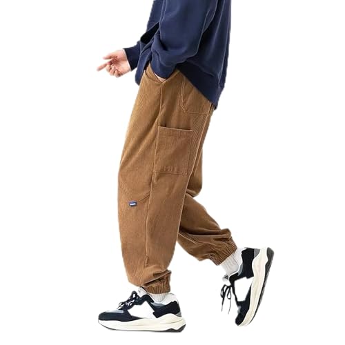 SOOUICKER Cordhose Herren Oldschool Jogging Cordhose mit Gummizug Herren Baggy Cargohose Herren Cord Loose Fit Cordhose Herren Breitcord Vintage Cordhose Herren Cargo mit Seitentaschen Laufhose von SOOUICKER