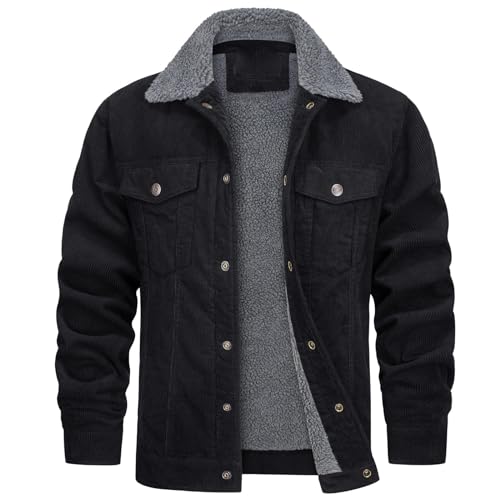 SOOUICKER Cordjacke Herren Gefüttert Übergangsjacke Herren Modern Hemdjacke Herren Winter Winterjacke Herren Warm Ohne Kapuze Bomberjacke Herren mit Fellkragen Fleecejacke Herren Outdoor von SOOUICKER