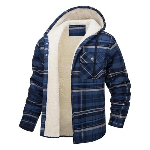SOOUICKER Flanellhemd Herren Gefüttert mit Kapuze Fleecejacke Kariert Holzfäller Jacke Gefüttert Winterjacke Warm Übergangsjacke Flanell Holzfällerhemd Winter Hemdjacke Fleece Thermo von SOOUICKER
