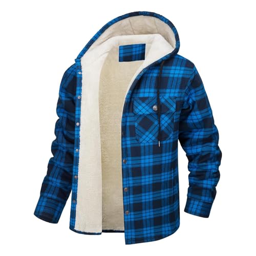 SOOUICKER Flanellhemd Herren Gefüttert mit Kapuze Fleecejacke Kariert Holzfäller Jacke Gefüttert Winterjacke Warm Übergangsjacke Flanell Holzfällerhemd Winter Hemdjacke Fleece Thermo von SOOUICKER