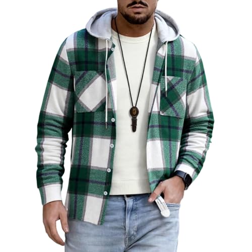 SOOUICKER Flanellhemd Herren Langarm mit Kapuze Freizeithemd Herren Flanell Kariert Hemd Hoodie Arbeit Oversized Herrenhemden Bunt Comfort Fit Outdoor Hemd Kariert von SOOUICKER