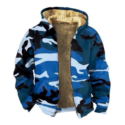 SOOUICKER Fleecejacke Herren Camouflage mit Kapuze Winterjacke Tarn Kapuzenjacke Gefüttert Vintage Übergangsjacke Fleece Sportlich Sweatjacke Winter Outdoor Zip Hoodie Herren Warm von SOOUICKER