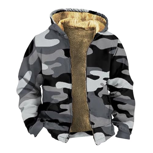 SOOUICKER Fleecejacke Herren Camouflage mit Kapuze Winterjacke Tarn Kapuzenjacke Gefüttert Vintage Übergangsjacke Fleece Sportlich Sweatjacke Winter Outdoor Zip Hoodie Herren Warm von SOOUICKER