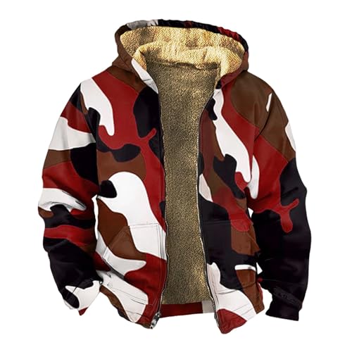 SOOUICKER Fleecejacke Herren Camouflage mit Kapuze Winterjacke Tarn Kapuzenjacke Gefüttert Vintage Übergangsjacke Fleece Sportlich Sweatjacke Winter Outdoor Zip Hoodie Herren Warm von SOOUICKER