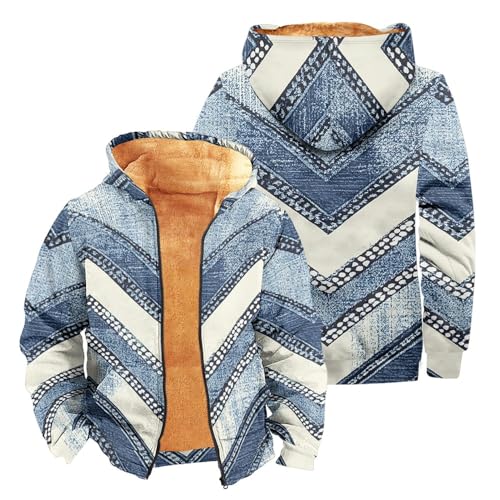 SOOUICKER Fleecejacke Herren Gefüttert Bunt Winterjacke Herren Warm Vintage Fleece Sweatjacke mit Kapuze Zip Hoodie Herren Winter Oversize Kapuzenjacke Teddyfutter Teddyfleece Jacke Outdoor von SOOUICKER