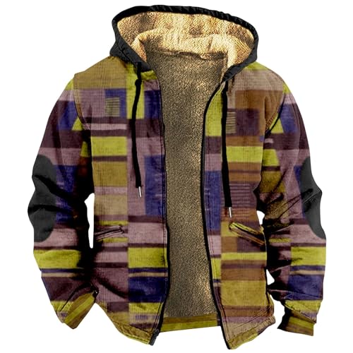 SOOUICKER Fleecejacke Herren Kapuze Sweatjacke Herren Gefüttert Zip Hoodie Herren mit Print Fleecejacke Herren Kariert Vintage Sweatjacke Herren Fleece Hoodie Herren mit Reißverschluss von SOOUICKER