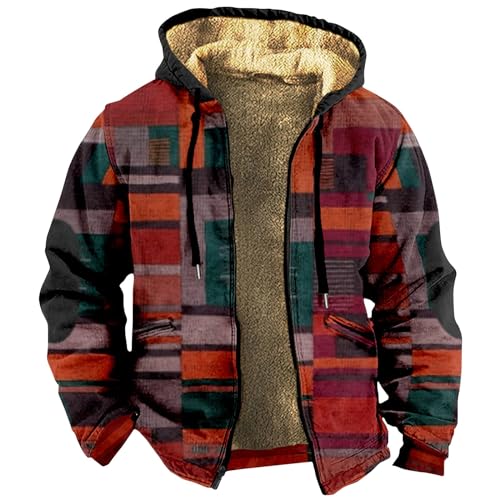 SOOUICKER Fleecejacke Herren Kapuze Sweatjacke Herren Gefüttert Zip Hoodie Herren mit Print Fleecejacke Herren Kariert Vintage Sweatjacke Herren Fleece Hoodie Herren mit Reißverschluss von SOOUICKER