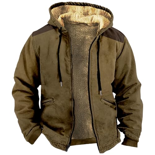 SOOUICKER Fleecejacke Herren Vintage Große Größen Winterjacke Fell Gefüttert Kapuzenjacke Warm Teddyfutter Sweatjacke Winter mit Kapuze Übergangsjacke Fleece Outdoor von SOOUICKER