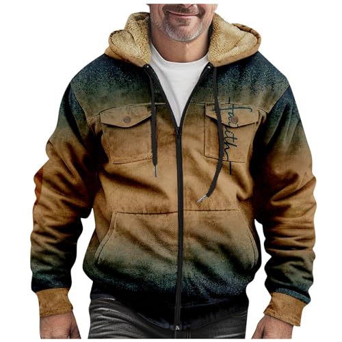 SOOUICKER Fleecejacke Herren Vintage Muster Winterjacke Herren Gefüttert Kariert Sweatjacke Herren mit Kapuze Warm Übergangsjacke Herren Fleece Bunt Kapuzenjacke Herren Winter mit Aufdruck von SOOUICKER