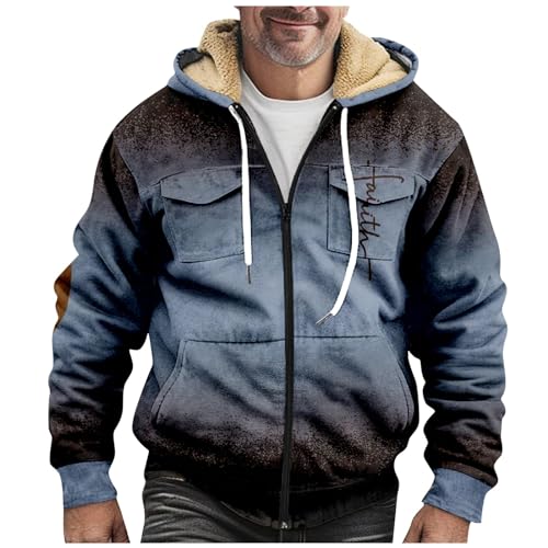 SOOUICKER Fleecejacke Herren Vintage Muster Winterjacke Herren Gefüttert Kariert Sweatjacke Herren mit Kapuze Warm Übergangsjacke Herren Fleece Bunt Kapuzenjacke Herren Winter mit Aufdruck von SOOUICKER