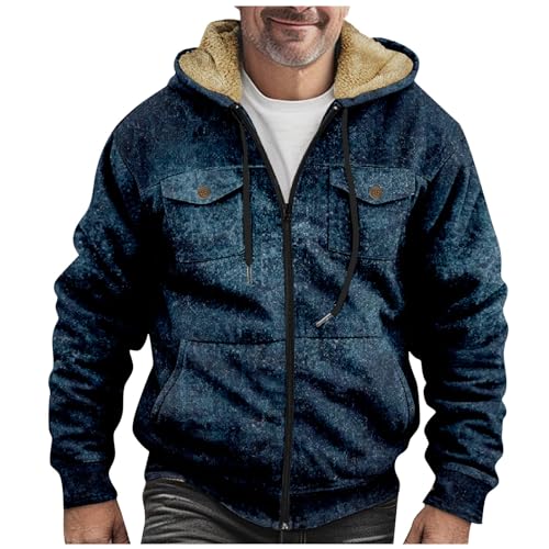 SOOUICKER Fleecejacke Herren Vintage Muster Winterjacke Herren Gefüttert Kariert Sweatjacke Herren mit Kapuze Warm Übergangsjacke Herren Fleece Bunt Kapuzenjacke Herren Winter mit Aufdruck von SOOUICKER