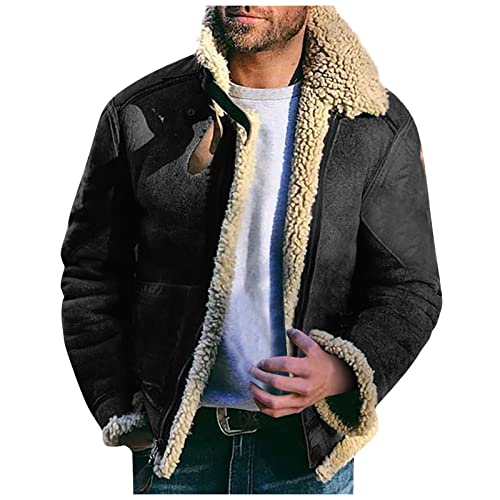 SOOUICKER Fleecejacke Herren Vintage Winterjacke Herren Innenfutter Fleecejacke Herren Elegant Winterjacke Herren Fleece Innenfell Winterjacke Herren Kurz Fleecejacke Herren Innen Gefüttert von SOOUICKER