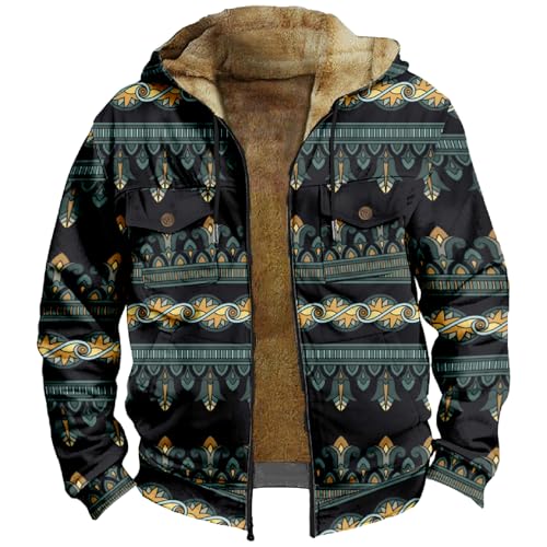 SOOUICKER Fleecejacke Herren Vintage mit Kapuze Sweatjacke Herren Warm Winterjacke Herren Gefüttert Übergangsjacke Herren Fleece Kapuzenjacke Herren Winter Fleecejacke Herren Muster von SOOUICKER