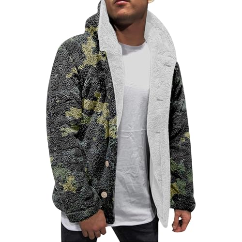 SOOUICKER Fleecejacke Herren mit Kapuze Gefüttert Teddyfleece Jacke Winter Winterjacke Bunt Muster Kapuzenjacke Fleece Flauschig Übergangsjacke Fell Warm Sweatjacke Teddyfutter von SOOUICKER
