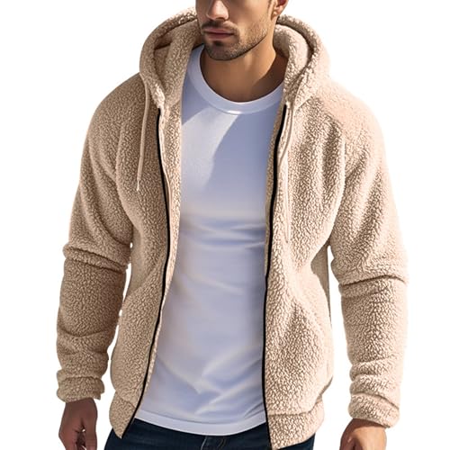 SOOUICKER Fleecejacke Herren mit Kapuze Teddyfleece Jacke Herren Outdoor Übergangsjacke Herren Fleece Sweatjacke herren Teddyfell Fleecejacke Herren Winter Warm Kapuzenjacke Herren Fleece von SOOUICKER