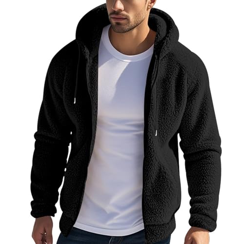 SOOUICKER Fleecejacke Herren mit Kapuze Teddyfleece Jacke Herren Outdoor Übergangsjacke Herren Fleece Sweatjacke herren Teddyfell Fleecejacke Herren Winter Warm Kapuzenjacke Herren Fleece von SOOUICKER