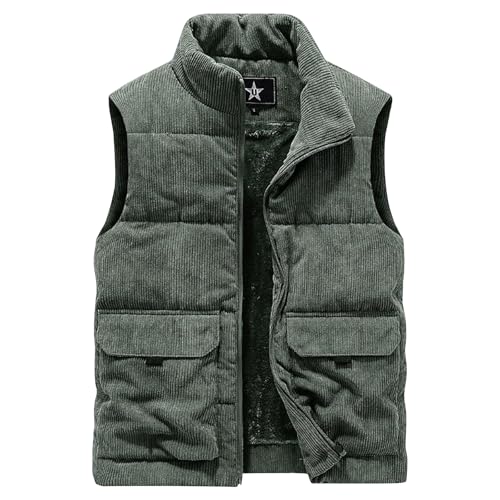 SOOUICKER Fleeceweste Herren Winter Steppweste Jagd Dicke Weste Fleece Übergangsjacke ärmellos Warm Westen Ohne Kapuze Outdoor Weste Cord Stehkragen Winterjacke Ohne ärmel Gefüttert von SOOUICKER