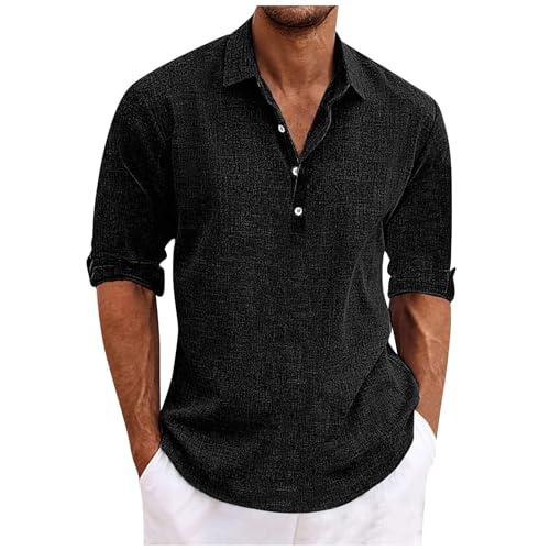 SOOUICKER Freizeithemden für Herren Langarm Sommer Hemd Herren Vintage Einfarbig Sommerhemd Herren Große Größen Hemd Herren Sommer Strand Freizeithemden für Herren Regular Fit von SOOUICKER