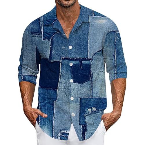 SOOUICKER Freizeithemden für Herren Regular Fit Hawaiihemd Herren Langarm Sommerhemd Herren Gemustert Hawaii Hemd Männer Bunt Hemd Herren Casual Muster Hemd Herren Print Modern von SOOUICKER
