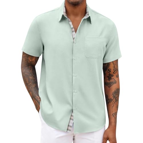 SOOUICKER Freizeithemden für Herren Sommer Übergröße Kurzarmhemd Herren Große Größen Print Sommerhemd Herren Muster Hemd Herren Kurzarm Freizeit Hawaii Hemd Männer Einfarbig von SOOUICKER