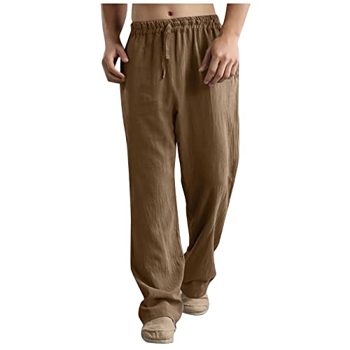 SOOUICKER Freizeithose Herren Lang Und Leicht Baumwolle Leinenhose Vintage Leinenhose Herren Casual Herren Regular Fit Stoffhose Herren Lang Leinenhose Herren Braun Jogginghose Herren von SOOUICKER