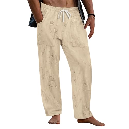 SOOUICKER Freizeithose Herren Lang Weites Bein Sommerhose Leicht mit Gummizug Jogginghose Vintage Ohne Bündchen Stoffhose Sommer Loose Fit Yogahose Weit von SOOUICKER