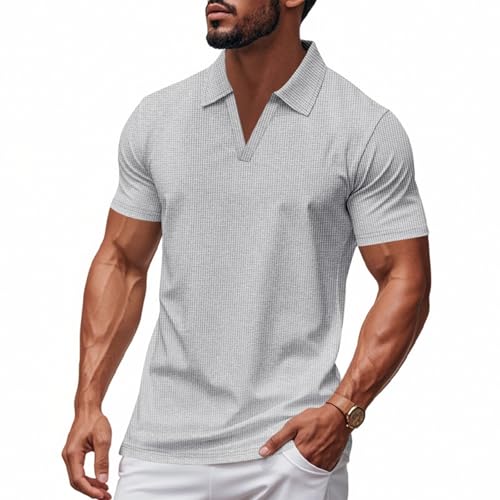 SOOUICKER Funktions Poloshirt Herren Kurzarm Slim Fit Polohemd Ohne Knöpfe Modern Funktionsshirt mit Kragen Sport T Shirt Elegant Einfarbig von SOOUICKER