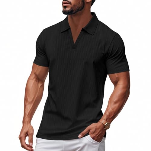 SOOUICKER Funktions Poloshirt Herren Kurzarm Slim Fit Polohemd Ohne Knöpfe Modern Funktionsshirt mit Kragen Sport T Shirt Elegant Einfarbig von SOOUICKER