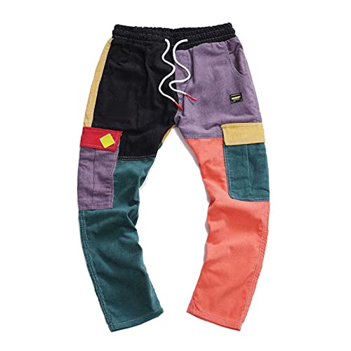 SOOUICKER Haremshose Herren Bunt Cordhose Herren Cargo Vintage Jogginghose Hip Hop Baumwolle Cargohose Baggy Cord Jogger von SOOUICKER