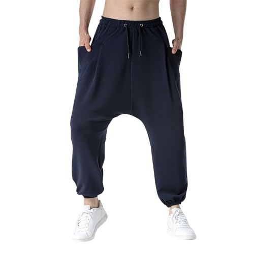 SOOUICKER Haremshose Herren Jogginghose Japanisch Jogginhose Herren Baggy Freizeithose Herren mit Bündchen Jogginghose Herren Hip Hop Haremshose Herren mit Taschen Tiefer Schritt von SOOUICKER