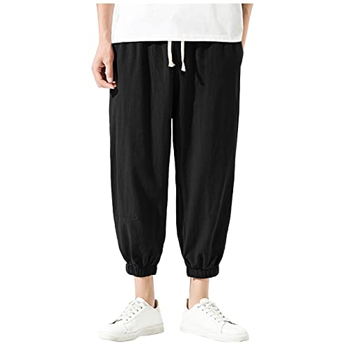 SOOUICKER Haremshose Herren Leinen 3/4 Leinenhose Herren Jogging Weit Jogginghose Herren 7/8 Lang Sporthose Herren Sommer Haremshose Herren Jogginghose Freizeithose Herren Mit Bündchen von SOOUICKER