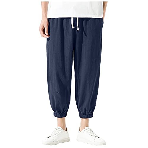 SOOUICKER Haremshose Herren Leinen 3/4 Leinenhose Herren Jogging Weit Jogginghose Herren 7/8 Lang Sporthose Herren Sommer Haremshose Herren Jogginghose Freizeithose Herren Mit Bündchen von SOOUICKER