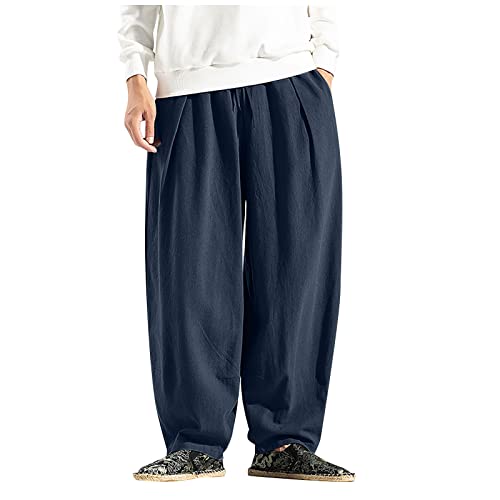 SOOUICKER Haremshose Herren Leinen Baggy Leinenhose Herren Weit Jogginghose Herren Dünner Stoff Haremshose Herren Große Größen Leinenhose Herren Lang Sommer Freizeithose Herren Mit Bündchen von SOOUICKER