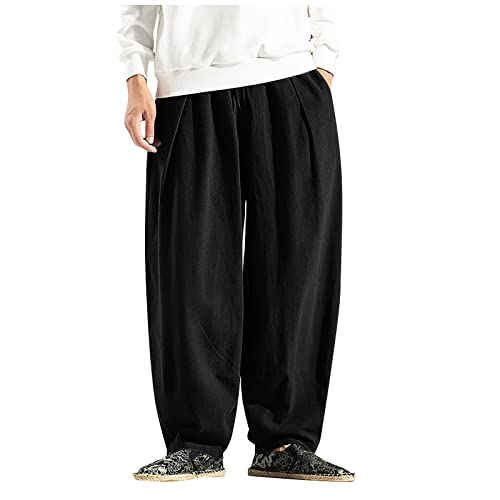 SOOUICKER Haremshose Herren Leinen Baggy Leinenhose Herren Weit Jogginghose Herren Dünner Stoff Haremshose Herren Große Größen Leinenhose Herren Lang Sommer Freizeithose Herren Mit Bündchen von SOOUICKER