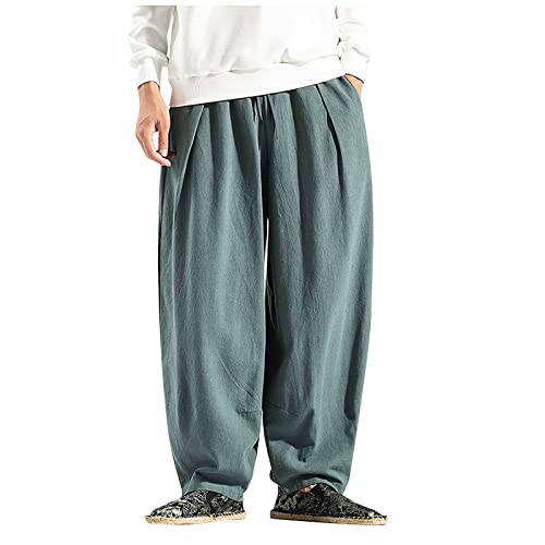 SOOUICKER Haremshose Herren Leinen Baggy Leinenhose Herren Weit Jogginghose Herren Dünner Stoff Haremshose Herren Große Größen Leinenhose Herren Lang Sommer Freizeithose Herren Mit Bündchen von SOOUICKER