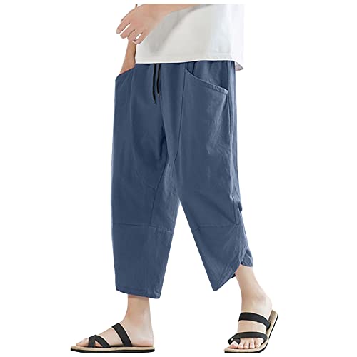 SOOUICKER Haremshose Herren Leinen Japanisch Leinenhose Herren Weit 3/4 Jogginghose Herren Ohne Bündchen Sommerhose Herren Leicht 3/4 Freizeithose Herren Leinen 7/8 Hosen Herren Sommer von SOOUICKER