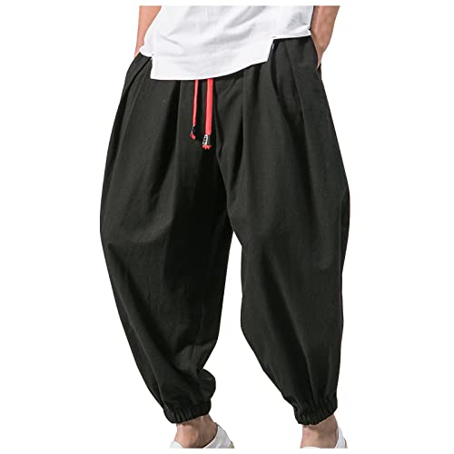 SOOUICKER Haremshose Herren Leinen Japanisch Leinenhose Herren Yoga Sommerhose Herren Leicht Leinenhose Herren Jogging Haremshose Herren mit Taschen Leinenhose Herren Sommer Aladinhose Herren von SOOUICKER