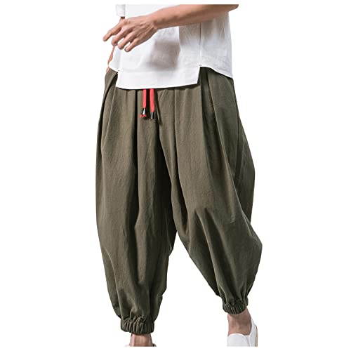 SOOUICKER Haremshose Herren Leinen Japanisch Leinenhose Herren Yoga Sommerhose Herren Leicht Leinenhose Herren Jogging Haremshose Herren mit Taschen Leinenhose Herren Sommer Aladinhose Herren von SOOUICKER