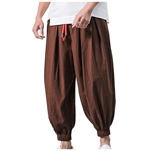 SOOUICKER Haremshose Herren Leinen Japanisch Leinenhose Herren Yoga Sommerhose Herren Leicht Leinenhose Herren Jogging Haremshose Herren mit Taschen Leinenhose Herren Sommer Aladinhose Herren von SOOUICKER