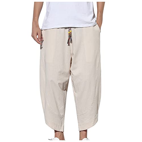 SOOUICKER Haremshose Herren Leinen Lang Leinenhose Herren Dünn Leinenhose Herren Jogging Leinenhose Herren Beige Jogginghose Leinenhose Herren Harem Haremshose Herren Vintage von SOOUICKER